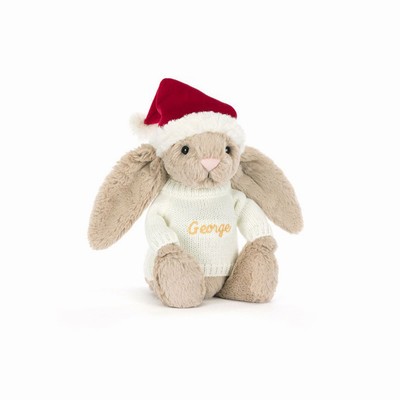 Jellycat Bashful Christmas Bunny with Cream Jumper UK | 62347KSPM
